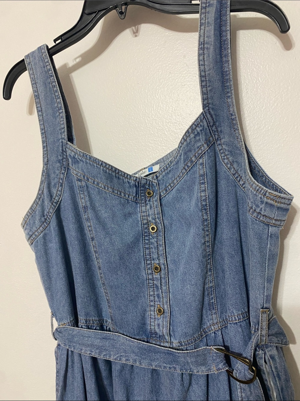 Denim Midi Dress with Tie Waist - Blue - Picture 6 of 6